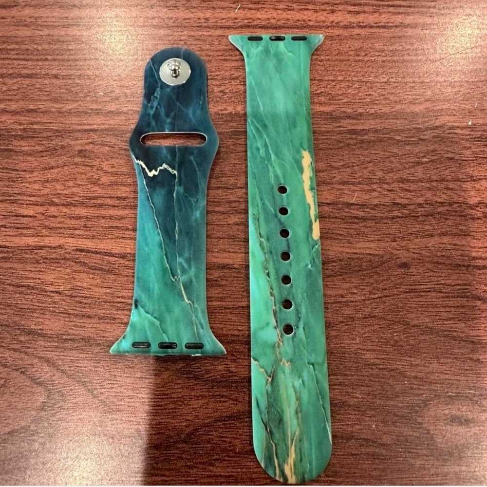 Marbled Teal & Dark Green Silicone Apple Watch Band for 38mm Apple Watch